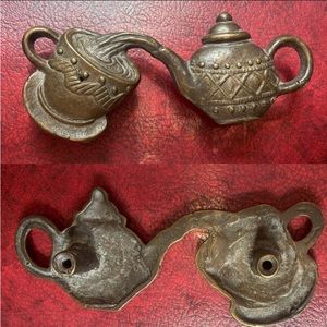 ‘90s VTG Brass Double Tea Kettle Kitchen Handle from Pier 1